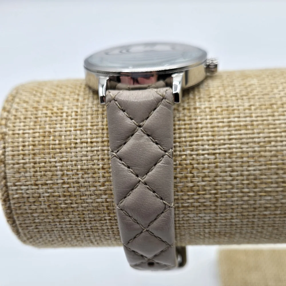 KATE SPADE Genuine Leather Watch Silver Metal Framed Face Taupe Leather - Picture 3 of 9